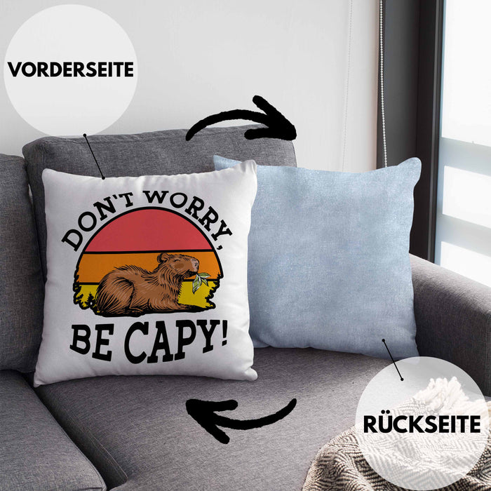 Lustige Kissen mit Füllung 40x40 "Don't Worry Be Cappy" lustiges Geschenk für Capybara-Liebhaber (Grau) Blau Trendation