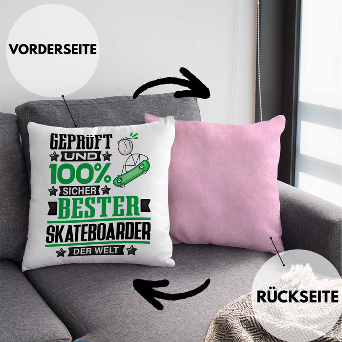 Skateboarder Geschenk Lustiger Spruch für Skateboarder Geschenkidee Bester Skateboarder Der WeltKissen mit Füllung 40x40 (Grau) Rosa Trendation