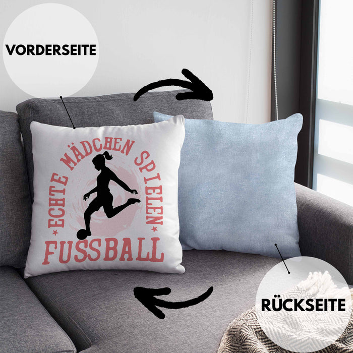 Mädchen Fußball Kissen mit Füllung 40x40 Geschenk Echte Mädchen Spielen Fußball Frauen-Fussball (Grau) Blau Trendation
