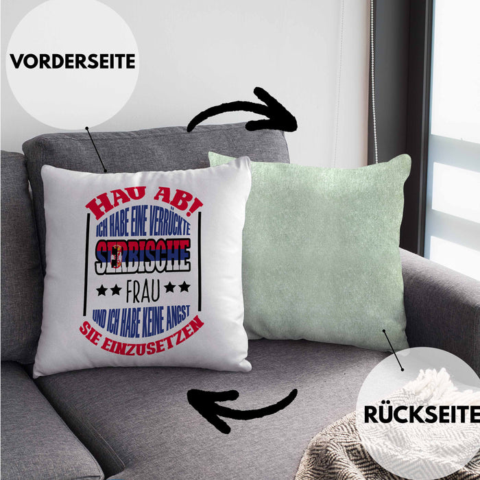 Lustige Serbe Kissen mit Füllung 40x40 Geschenk für Serbien-Liebhaber "Ich Habe Eine Serbische Frau" (Grau) Grün Trendation