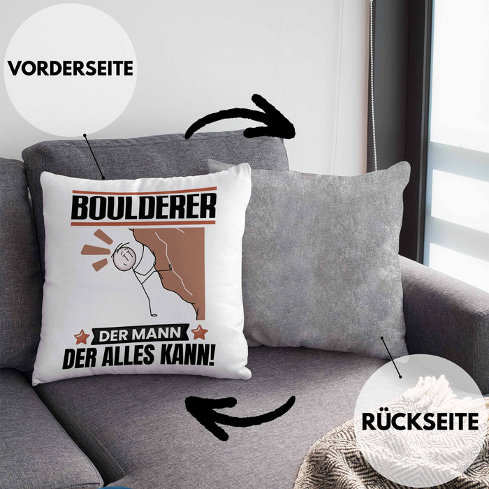 Boulderer Kissen mit Füllung 40x40 Geschenk für Boulderer Der Mann Der Alles Kann Geschenkidee zum Geburtstag (Grau) Grau Trendation