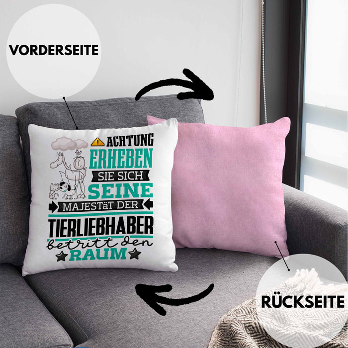 Tierwohlhaber Geschenk Kissen mit Füllung 40x40 Lustiger Spruch Erheben Sie Sich Der Tierwohlhaber Betritt den Raum (Grau) Rosa Trendation
