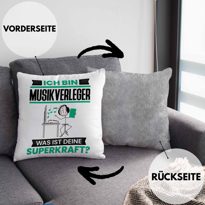 Musikverleger Kissen mit Füllung 40x40 Geschenk für Musikverleger Geburtstag Lustiger Spruch Was Ist Deine Superkraft (Grau) Grau Trendation