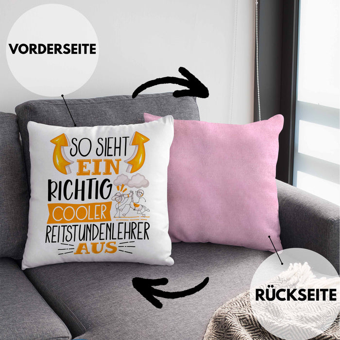 Reitstundenlehrer Kissen mit Füllung 40x40 So Sieht Ein Richtig Cooler Reitstundenlehrer Aus Geschenk Lustiger Spruch Geschenkidee (Grau) Rosa Trendation