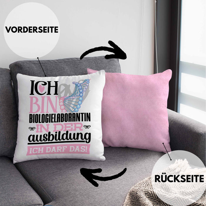 Biologielaborantin Ausbildung Start Geschenk Kissen mit Füllung 40x40 Ich Bin Biologielaborantin In Der Ausbildung Ich Darf Das Geschenkidee (Grau) Rosa Trendation