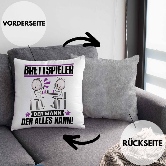 Brettspieler Kissen mit Füllung 40x40 Geschenk für Brettspieler Der Mann Der Alles Kann Geschenkidee zum Geburtstag (Grau) Grau Trendation