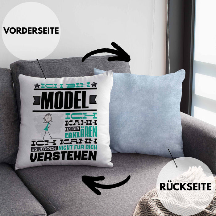 Model Geschenk Kissen mit Füllung 40x40 Geschenkidee für Model Geburtstag Lustiger Spruch Ich Bin Model Ich Kann Es Dir Erklären Aber Nicht Für Dich Verstehen (Grau) Blau Trendation