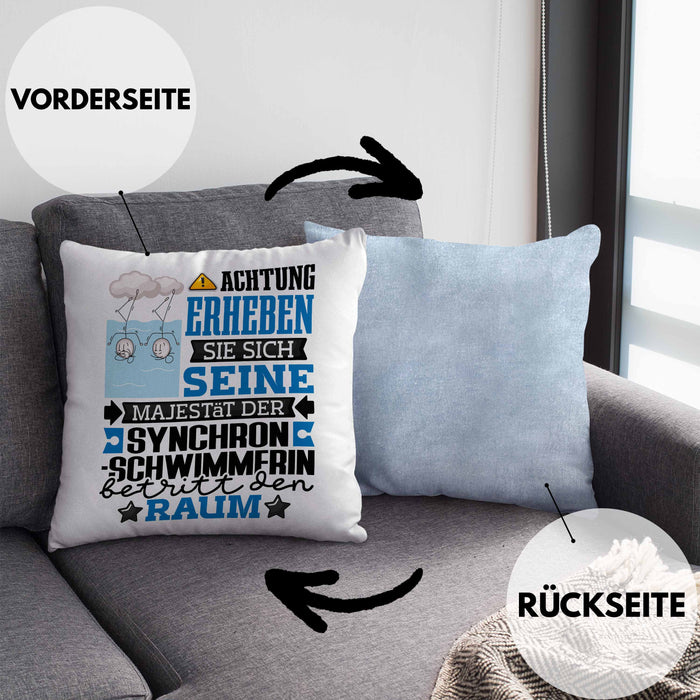 Synchronschwimmerin Geschenk Kissen mit Füllung 40x40 Lustiger Spruch Erheben Sie Sich Der Synchronschwimmerin Betritt den Raum (Grau) Blau Trendation