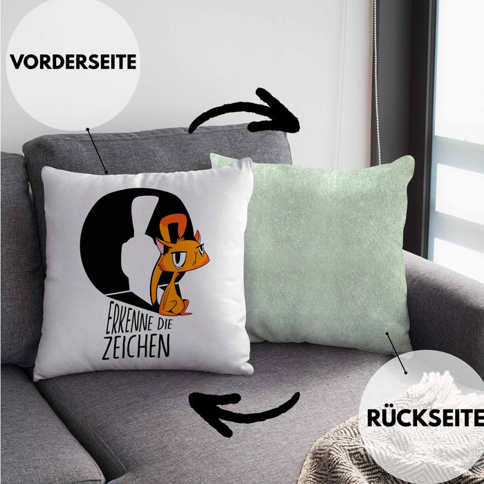 Kissen mit Füllung 40x40 mit Katzenmotiv - Erkenne die Zeichen Geschenk Spruch Geschenkidee (Grau) Grün Trendation