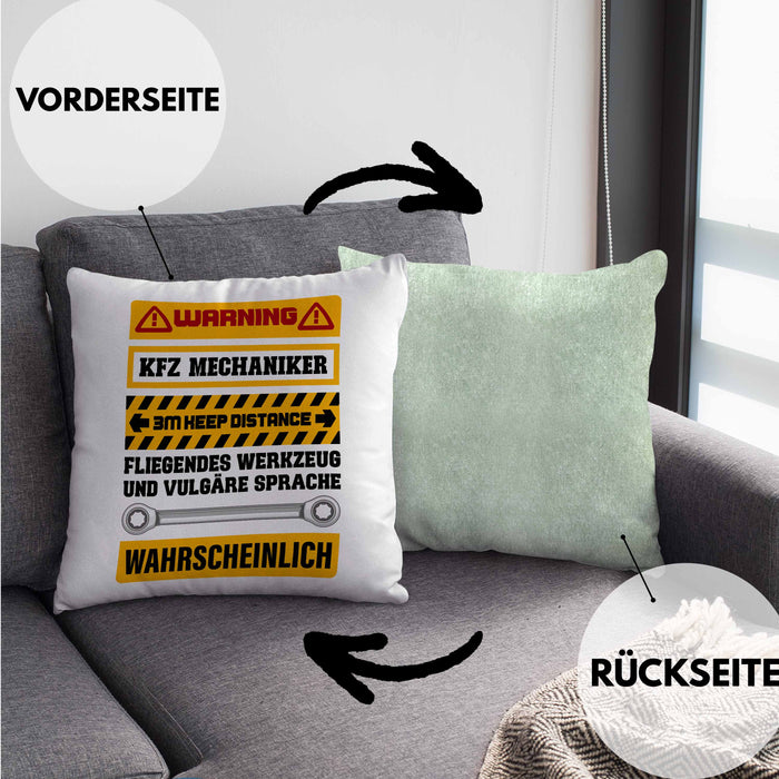 KFZ Mechaniker Kissen mit Füllung 40x40 Geschenk Lustig Spruch Geschenkidee Mechaniker Lustig (Grau) Grün Trendation