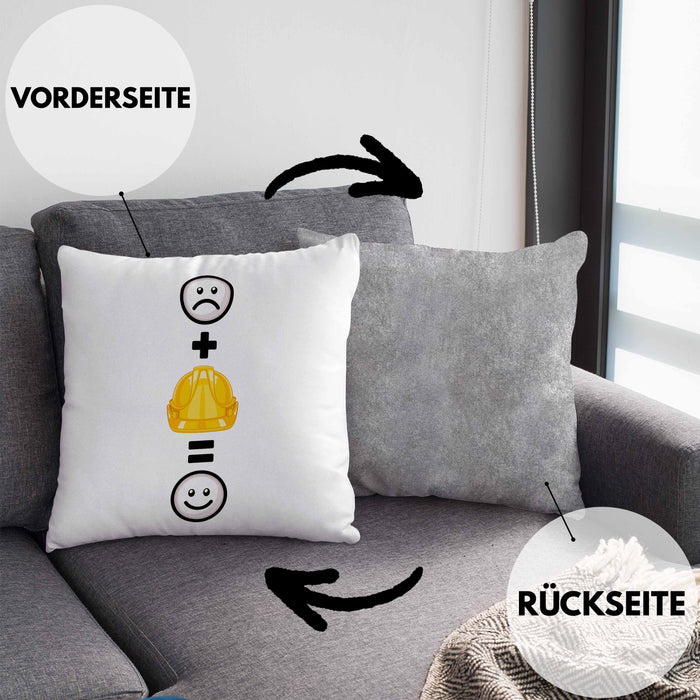 Baustelle Kissen mit Füllung 40x40 Geschenkidee für Bauarbeiter Geburtstag Lustiges Geschenk :( + Sicherheitshelm = :) (Grau) Grau Trendation