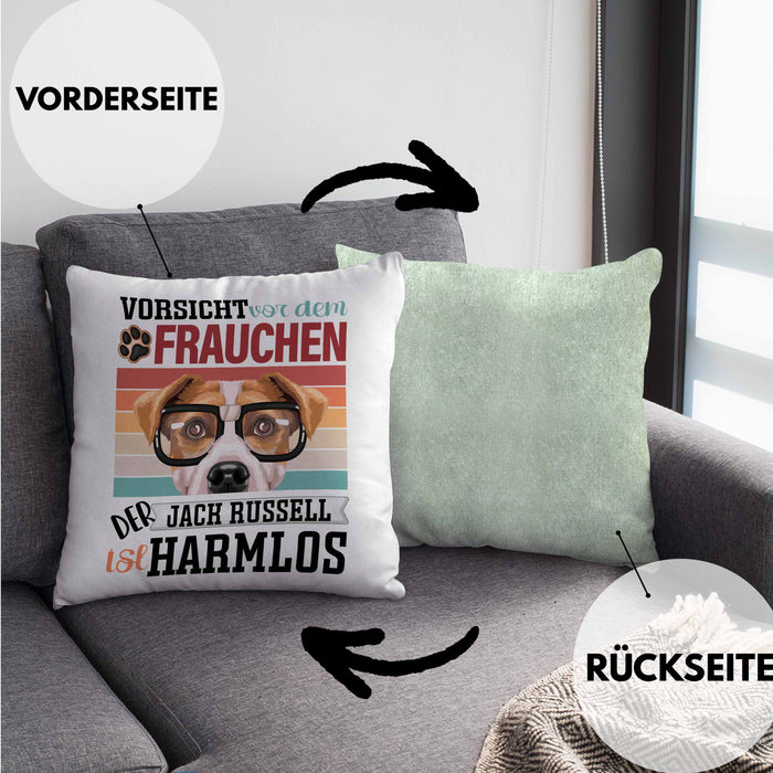 Jack Russell Besitzerin Frauchen Kissen mit Füllung 40x40 Geschenk Lustiger Spruch Geschenkidee Vorsicht Vor Dem Frauchen (Grau) Grün Trendation