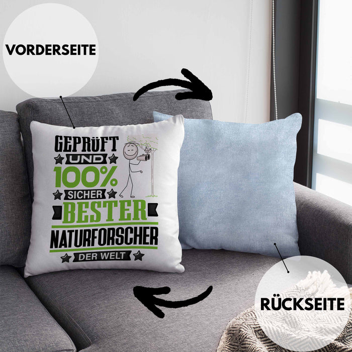 Naturforscher Geschenk Lustiger Spruch für Naturforscher Geschenkidee Bester Naturforscher Der WeltKissen mit Füllung 40x40 (Grau) Blau Trendation
