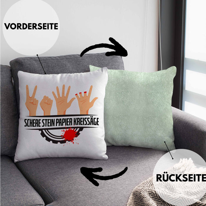 Schere Kreissäge Kissen mit Füllung 40x40 Geschenk Holzarbeiter Geschenkidee Schreiner (Grau) Grün Trendation