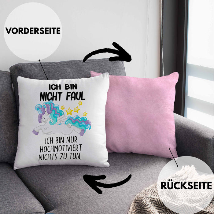 Lustige Ich Bin Nicht Faul Kissen mit Füllung 40x40 Mit Spruch Einhorn Geschenk Mama Freundin Kollegin Geschenkidee Arbeit Frauen (Grau) Rosa Trendation