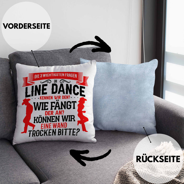 Line Dance Kissen mit Füllung 40x40 Geschenk Spruch Linedance KafffeeKissen mit Füllung 40x40 Sprüche (Grau) Blau Trendation