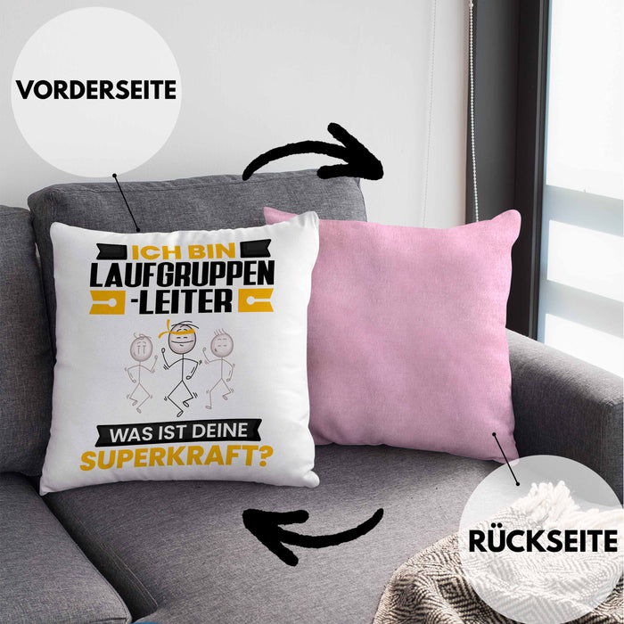 Laufgruppenleiter Kissen mit Füllung 40x40 Geschenk für Laufgruppenleiter Geburtstag Lustiger Spruch Was Ist Deine Superkraft (Grau) Rosa Trendation