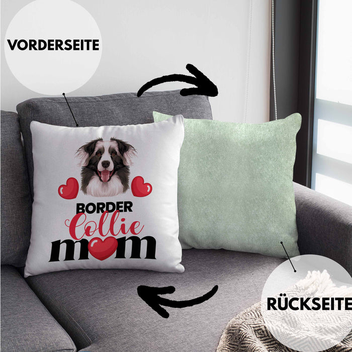 Border Collies Besitzer Mom Mama Kissen mit Füllung 40x40 Geschenk Lustiger Spruch Geschenkidee Border Collies Besitzerin (Grau) Grün Trendation