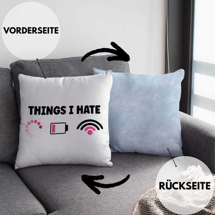 Lustige Programmiererin Computer Gaming Geschenk Kissen mit Füllung 40x40 Things I Hate Geschenkidee (Grau) Blau Trendation