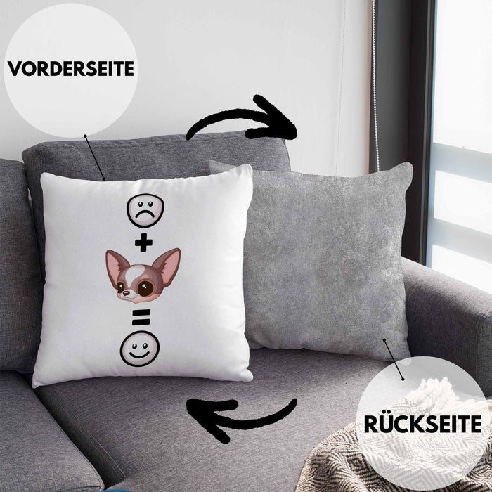 Chihuahua Kissen mit Füllung 40x40 Geschenk für Chihuahua Besitzer Lustige Geschenkidee :( + Chihuahua = :) (Grau) Grau Trendation