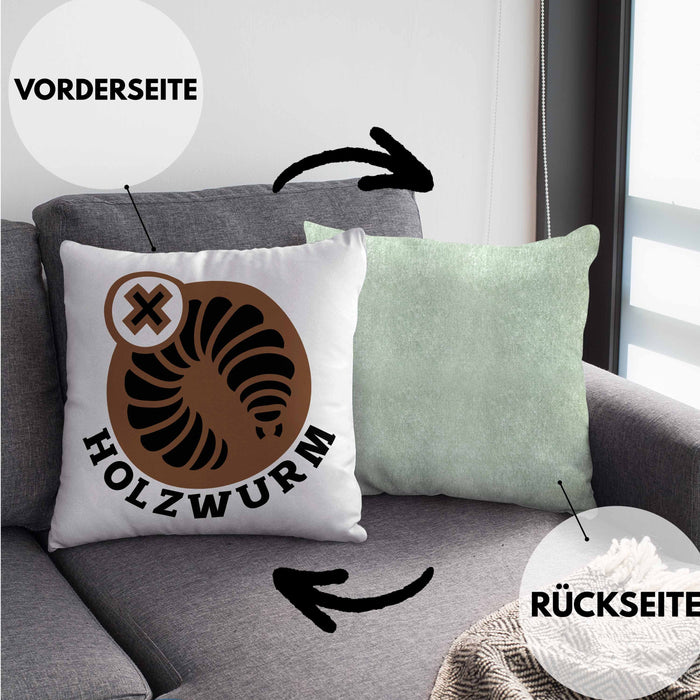 Holzwurm Kreissäge Kissen mit Füllung 40x40 Geschenk Holzarbeiter Geschenkidee Schreiner (Grau) Grün Trendation