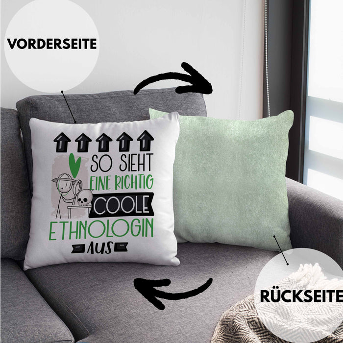 Ethnologin Geschenk Kissen mit Füllung 40x40 Geschenkidee für Ethnologin Geburtstag Weihnachten Spruch So Sieht Eine Richtig Coole Ethnologin Aus (Grau) Grün Trendation