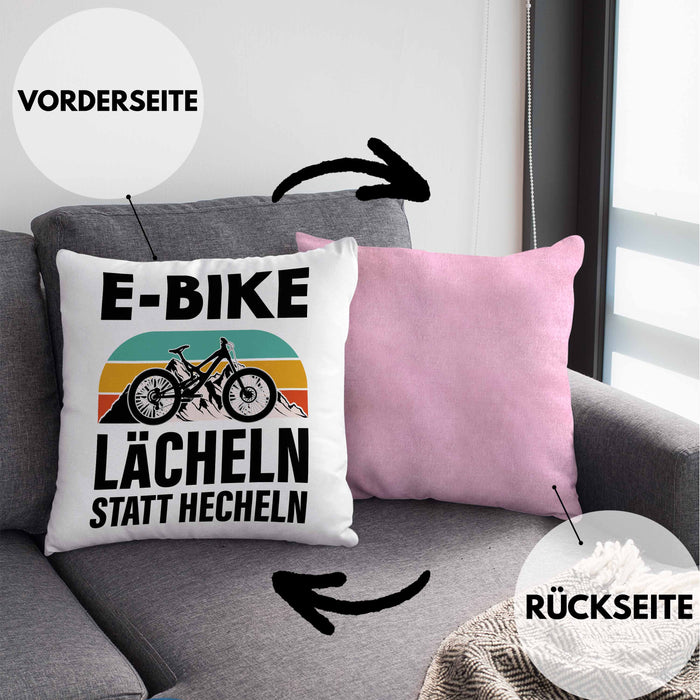 Elektrofahrrad E-Bike Kissen mit Füllung 40x40 mit Spruch Geschenk Ebike Lustige Geschenke Rentner (Grau) Rosa Trendation