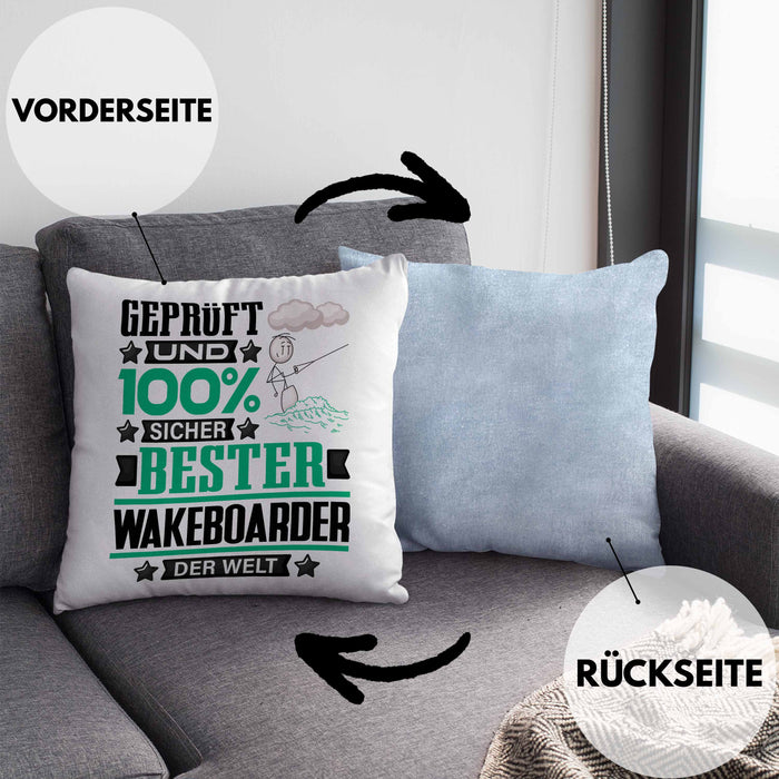 Wakeboarder Geschenk Lustiger Spruch für Wakeboarder Geschenkidee Bester Wakeboarder Der WeltKissen mit Füllung 40x40 (Grau) Blau Trendation