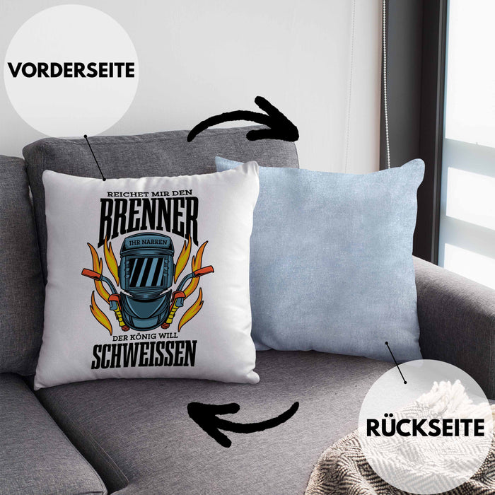 Schweißen Kissen mit Füllung 40x40 Geschenk Schmied Schweißer Geschenkidee Metallbauer (Grau) Blau Trendation