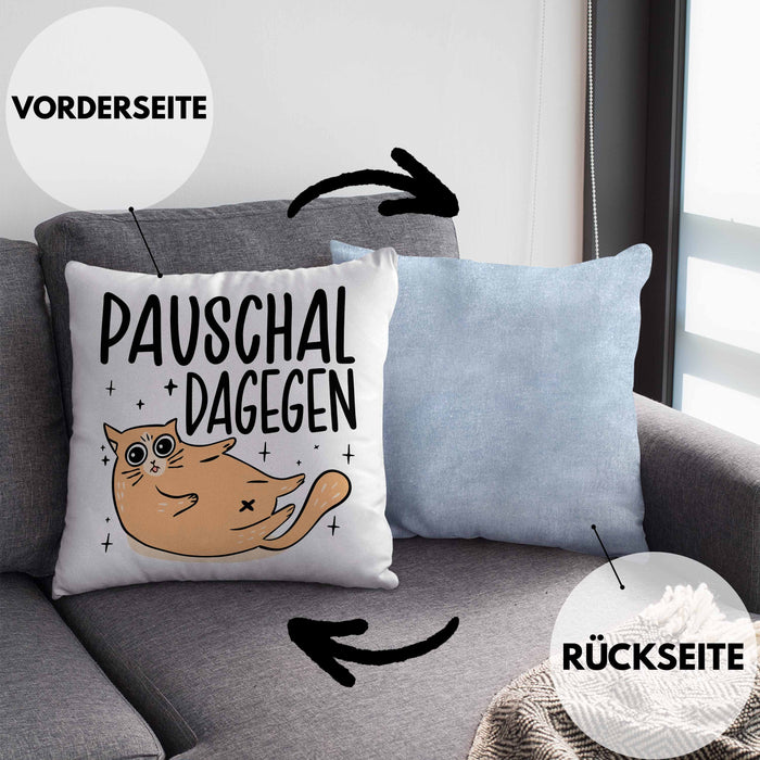 Katzen Kissen mit Füllung 40x40 Pauschal Dagegen Katze Katzenliebhaber Kater Geschenk Miau Katzenbesitzerin Geschenkidee Humor Sarkasmus (Grau) Blau Trendation
