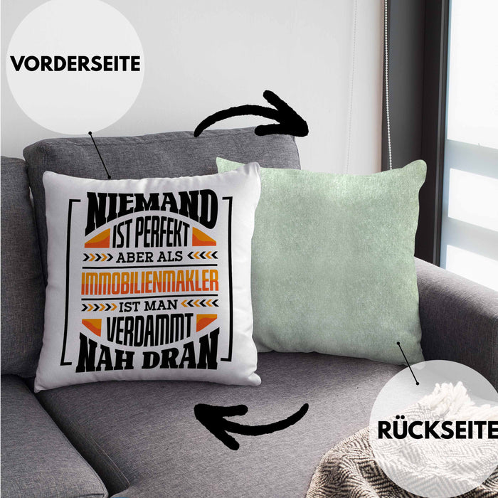 Immobilienmakler Kissen mit Füllung 40x40 Geschenk Ausbildung Geschenkidee Spruch (Grau) Grün Trendation