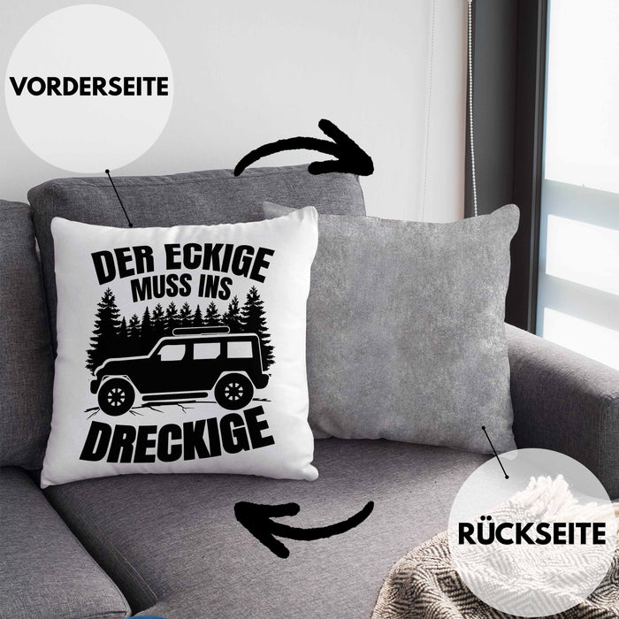 SUV Geschenk Der Eckige Muss Ins Dreckige Geländewagen Geschenkidee Kissen mit Füllung 40x40 (Grau) Grau Trendation