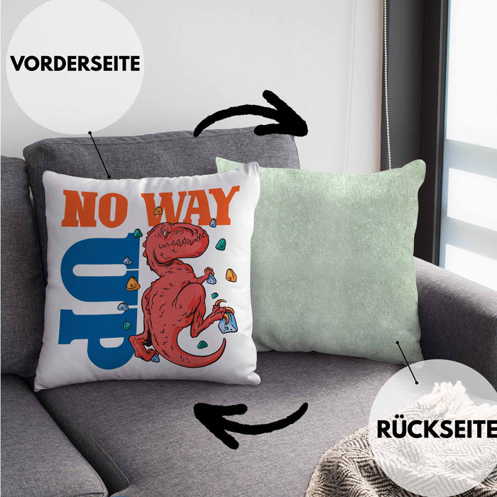 Bouldern Kissen mit Füllung 40x40 für Kletterfans mit Dino-T-Rex Grafik "No Way Up" (Grau) Grün Trendation
