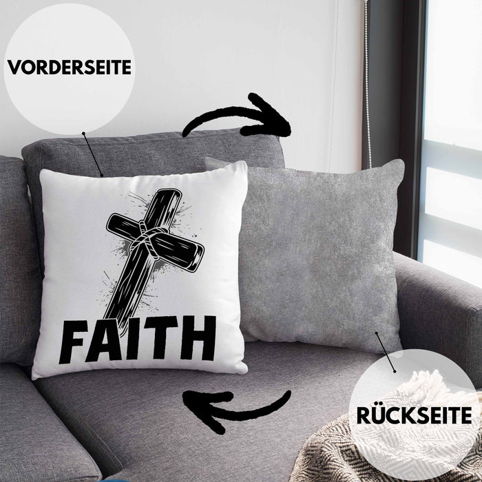 Faith Kissen mit Füllung 40x40 Geschenk Jesus Glauben Geschenkidee Kirche Ostern Christentum Häferl (Grau) Grau Trendation