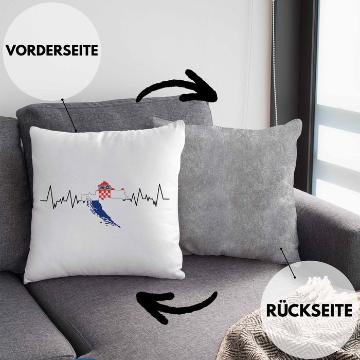 Kroatische Flagge Kissen mit Füllung 40x40 Geschenk Herzschlag Kroatien (Grau) Grau Trendation