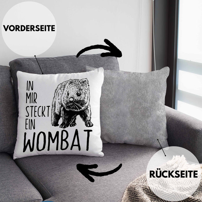 Wombat Kissen mit Füllung 40x40 Geschenk für Wombat Liebhaber In Mir Steckt Ein Wombat (Grau) Grau Trendation