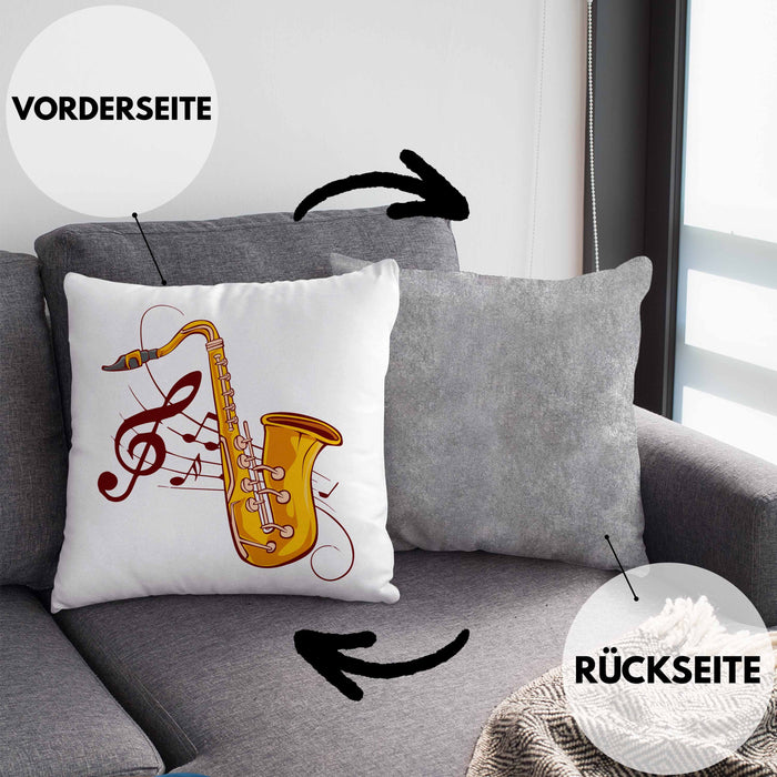 Lustige Saxofon-Kissen mit Füllung 40x40 Geschenk Saxofonspieler Geschenkidee (Grau) Grau Trendation