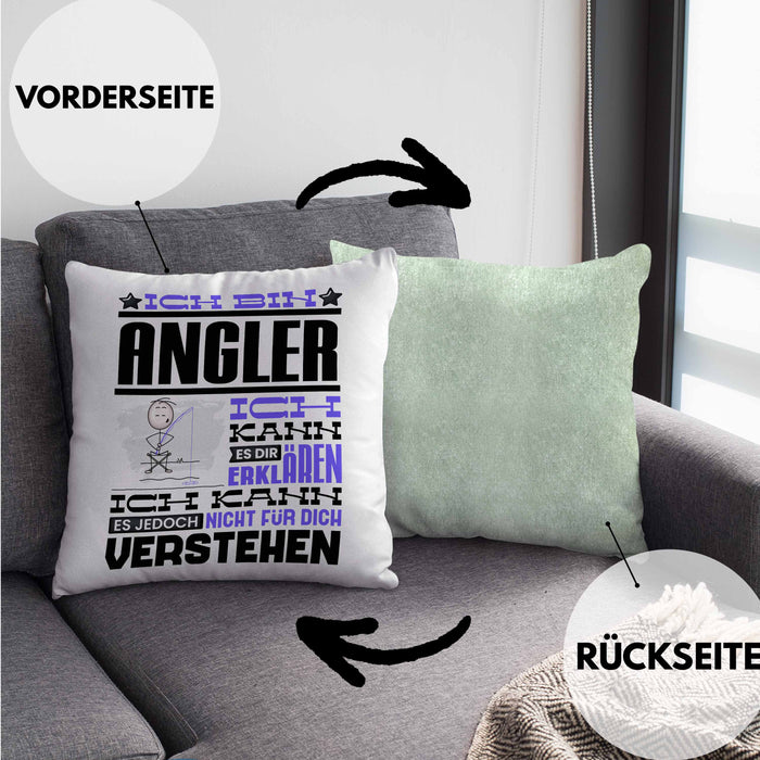 Angler Geschenk Kaffee-Kissen mit Füllung 40x40 Geschenkidee für Angler Ich Bin Angler Ich Kann Es Dir Erklären Jedoch Nicht Für Dich Verstehen Spruch Lustig (Grau) Grün Trendation