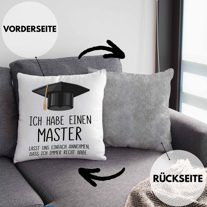 Master Bestanden Geschenk Abschluss Kissen mit Füllung 40x40 Spruch Master Graduation Bestandene Prüfung Geschenkidee (Grau) Grau Trendation