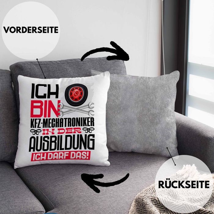 Kfz-Mechatroniker Ausbildung Kissen mit Füllung 40x40 Geschenk Ich Bin Kfz-Mechatroniker In Der Ausbildung Ich Darf Das Geschenkidee Spruch (Grau) Grau Trendation