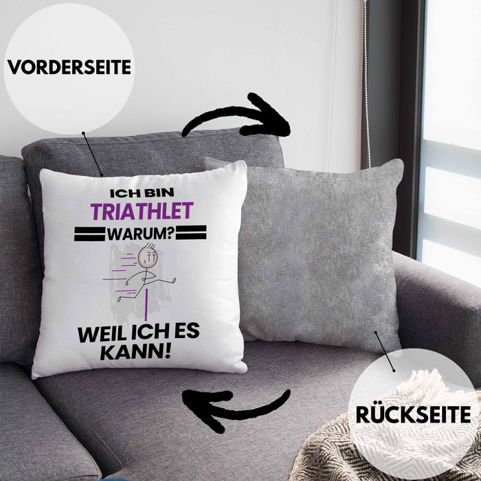 Triathlet Geschenk Kissen mit Füllung 40x40 Lustiger Spruch Ich Bin Triathlet Warum Weil Ich Es Kann Geschenkidee Bester Triathlet Geburtstag (Grau) Grau Trendation