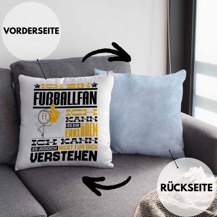 Fußballfan Geschenk Kaffee-Kissen mit Füllung 40x40 Geschenkidee für Fußballfan Ich Bin Fußballfan Ich Kann Es Dir Erklären Jedoch Nicht Für Dich Verstehen Spruch Lustig (Grau) Blau Trendation