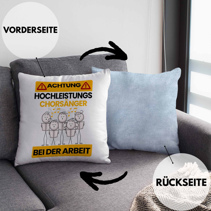 Chorsänger Kissen mit Füllung 40x40 Geschenk Lustiger Spruch Geschenkidee für Chorsänger Achtung Hochleistungs Chorsänger Bei Der Arbeit (Grau) Blau Trendation