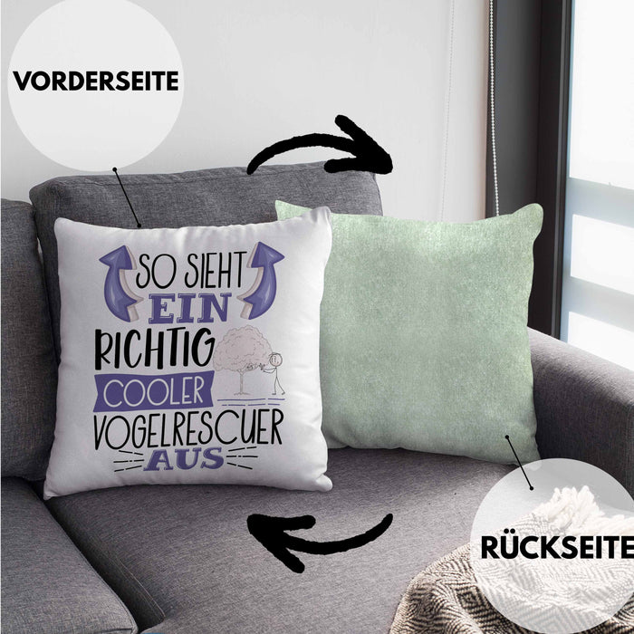Vogelrescuer Kissen mit Füllung 40x40 So Sieht Ein Richtig Cooler Vogelrescuer Aus Geschenk Lustiger Spruch Geschenkidee (Grau) Grün Trendation