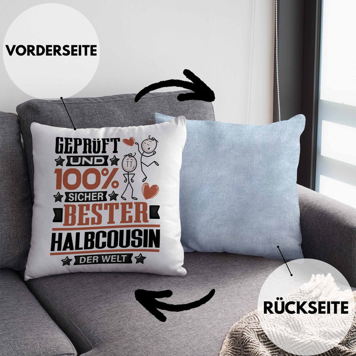 Halbcousin Geschenk Lustiger Spruch für Halbcousin Geschenkidee Bester Halbcousin Der WeltKissen mit Füllung 40x40 (Grau) Blau Trendation