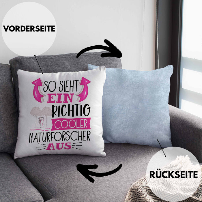 So Sieht Ein Richtig Cooler Naturforscher Aus Kissen mit Füllung 40x40 Geschenk für Naturforschende Geburtstag Geschenkdiee (Grau) Blau Trendation