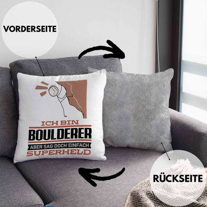 Boulderer Geschenk Kissen mit Füllung 40x40 Ich Bin Boulderer Aber Sag Doch Einfach Superheld Lustige Geschenkdiee für Boulderer (Grau) Grau Trendation