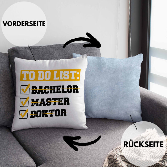 Doktortitel Bestanden Kissen mit Füllung 40x40 Geschenk To Do List (Grau) Blau Trendation