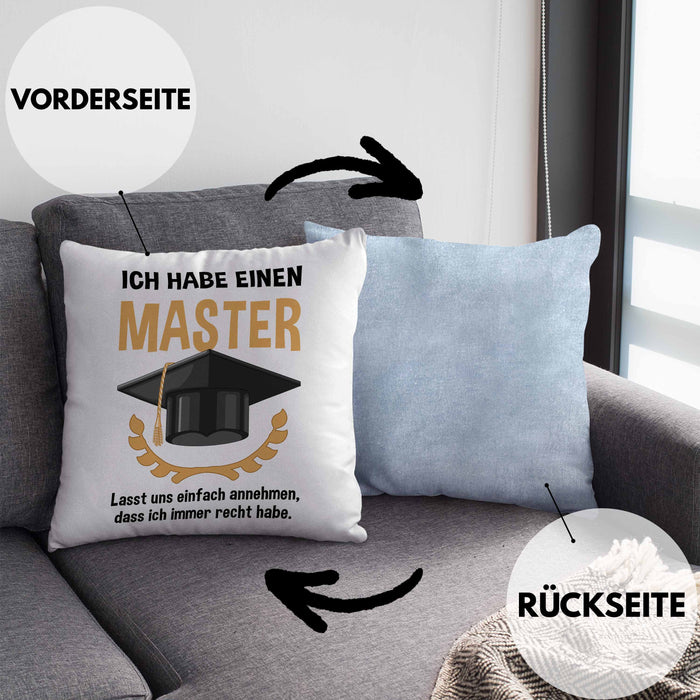 Master Prüfung Kissen mit Füllung 40x40 bestanden Geschenk Abschluss Masterarbeit Exam Prüfung Graduation (Grau) Blau Trendation