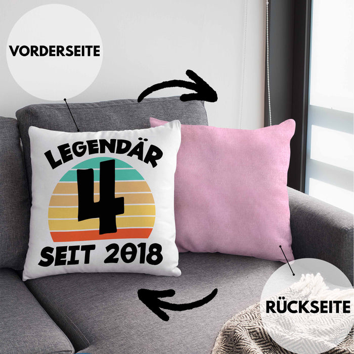 4. Geburtstag Kissen mit Füllung 40x40 Geschenk Lustiger Spruch 4er Bday Seit 2018 Geschenkidee Geburtstag (Grau) Rosa Trendation